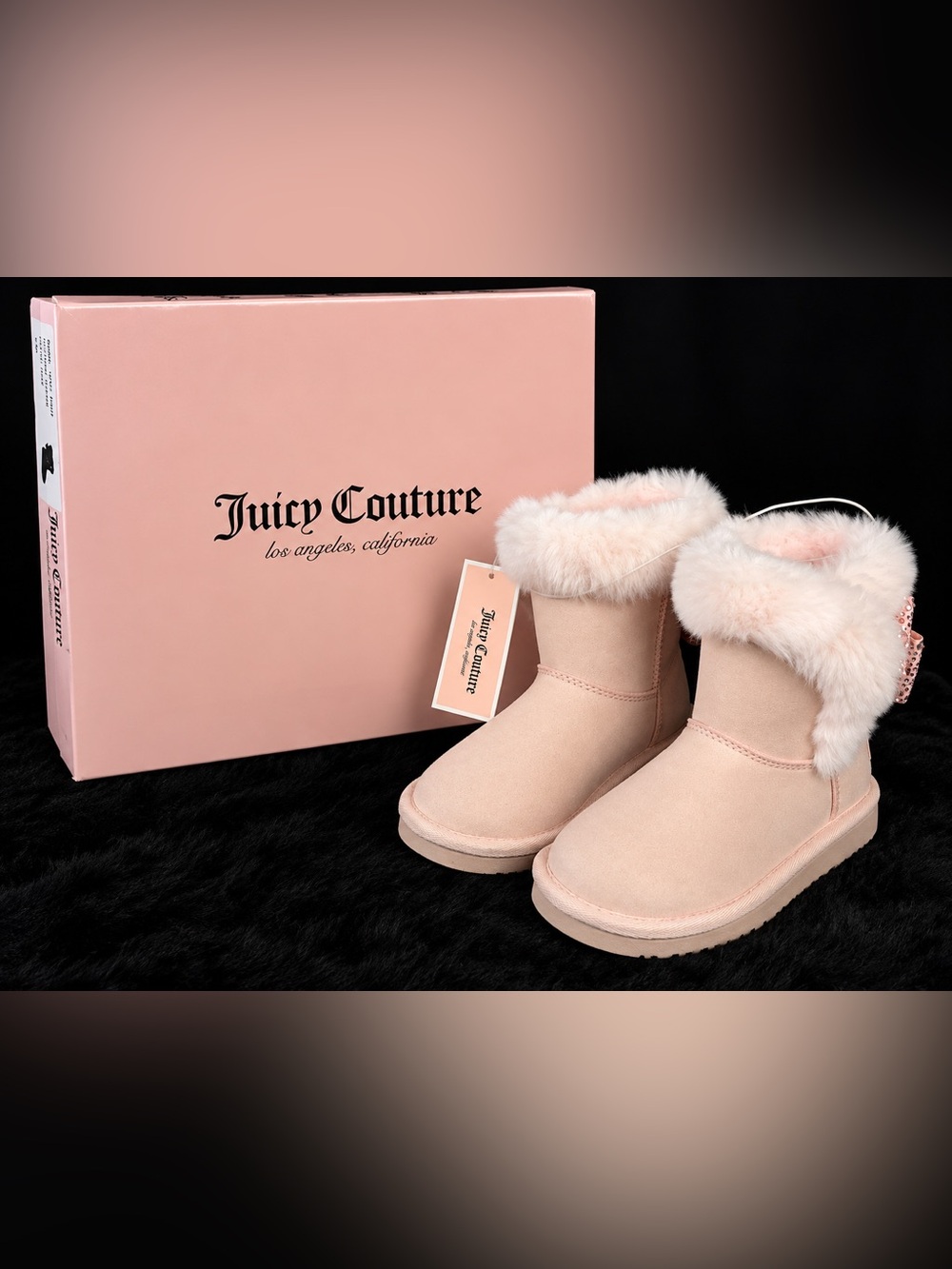 Juicy Couture Pink Faux Fur Rhinestone Bow Winter Boots Size 9 Toddler NIB